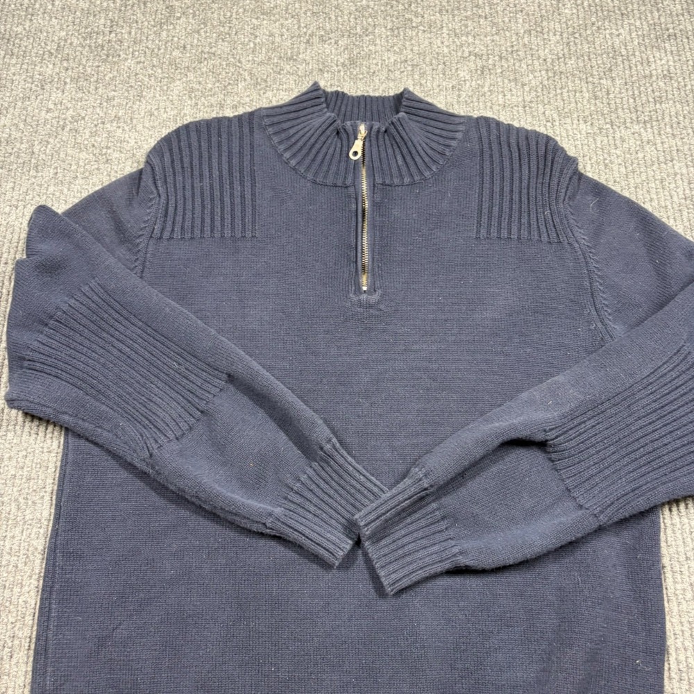 Paradise Collection sweater Mens L Navy Blue 100% Cotton Quarter Zip Ribbed